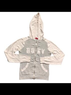 VTG Roxy Womens Sweater Hoodie Size S Ramie Y2K Spellout Full Zip Beach Casual